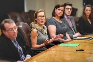 Office of Management and Budget Director Donna Arduin and members of her budget team takes time to explain Gov. Mike Dunleavys state budget at the Capitol on Wednesday, Feb. 13, 2019. (Michael Penn | Juneau Empire)