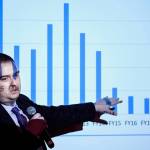 Edward King, Chief Economist for the Office of Management and Budget, speaks about the states revenue forecast to the Juneau Chamber of Commerce during its weekly luncheon at the Hangar Ballroom on Thursday, Feb. 7, 2019. (Michael Penn | Juneau Empire)