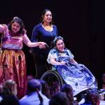 Mary Ann James and Jacinda Ryan model The Canvas entry Elemental Harmony at the Wearable Art show at Centennial Hall on Saturday, Feb. 16, 2019. (Michael Penn | Capital City Weekly)