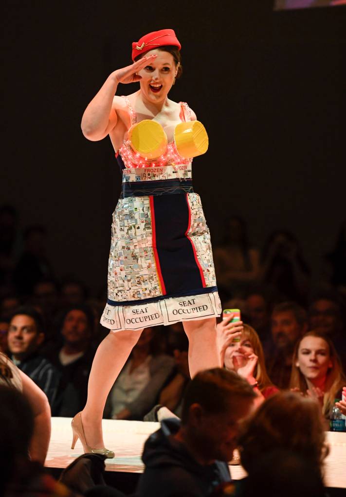 Electra Gardinier models her and Neeka Kendalls Travel A-Broad at the Wearable Art show at Centennial Hall on Saturday, Feb. 16, 2019. (Michael Penn | Capital City Weekly)