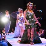 Maleny Villagomez, Samantha Harrison and Tesa Castillo work the runway with the piece Protect What is Sacred at the Wearable Art show at Centennial Hall on Saturday, Feb. 16, 2019. The artists are Paty Villagomez and Glo Ramirez. (Michael Penn | Capital City Weekly)