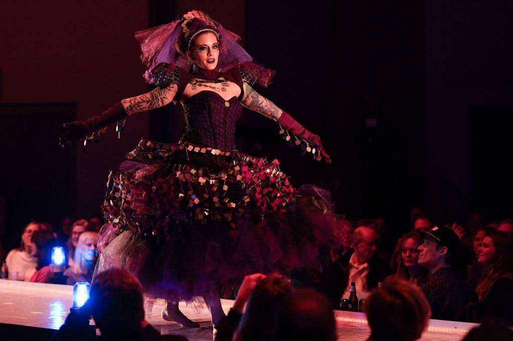 Alicia Harris models her and Peggy Corazzas Kith & Kin at the Wearable Art show at Centennial Hall on Saturday, Feb. 16, 2019. (Michael Penn | Capital City Weekly)