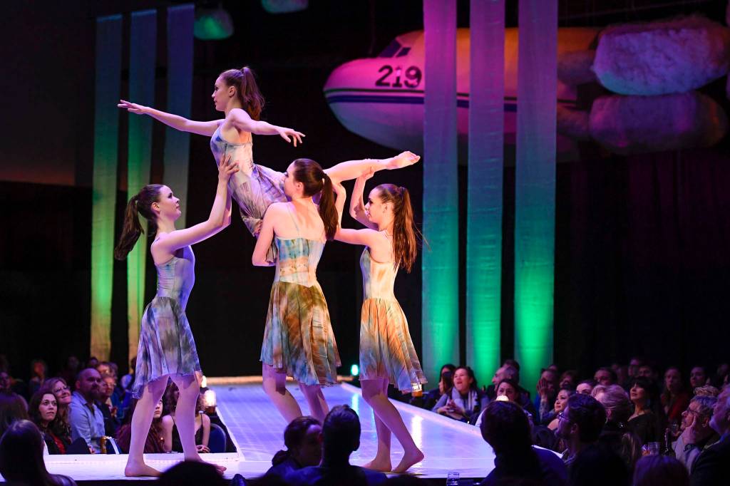 Members of Juneau Dance Theatre perform during intermission at the Wearable Art show at Centennial Hall on Saturday, Feb. 16, 2019. (Michael Penn | Capital City Weekly)