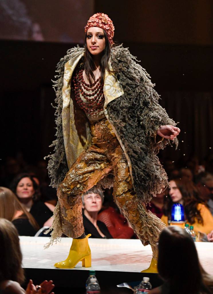 Serena Drazkowski models her Magnolia Grace at the Wearable Art show at Centennial Hall on Saturday, Feb. 16, 2019. (Michael Penn | Capital City Weekly)