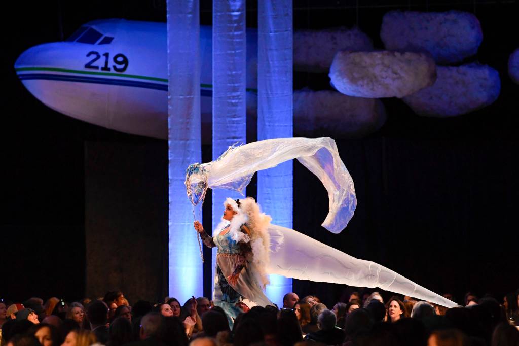 Salissa Thole models Kathleen Harper and Annie Szeliskis Sylph at the Wearable Art show at Centennial Hall on Saturday, Feb. 16, 2019. (Michael Penn | Capital City Weekly)