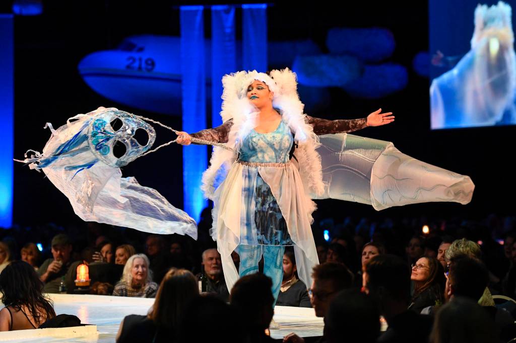 Salissa Thole models Kathleen Harper and Annie Szeliskis Sylph at the Wearable Art show at Centennial Hall on Saturday, Feb. 16, 2019. (Michael Penn | Capital City Weekly)