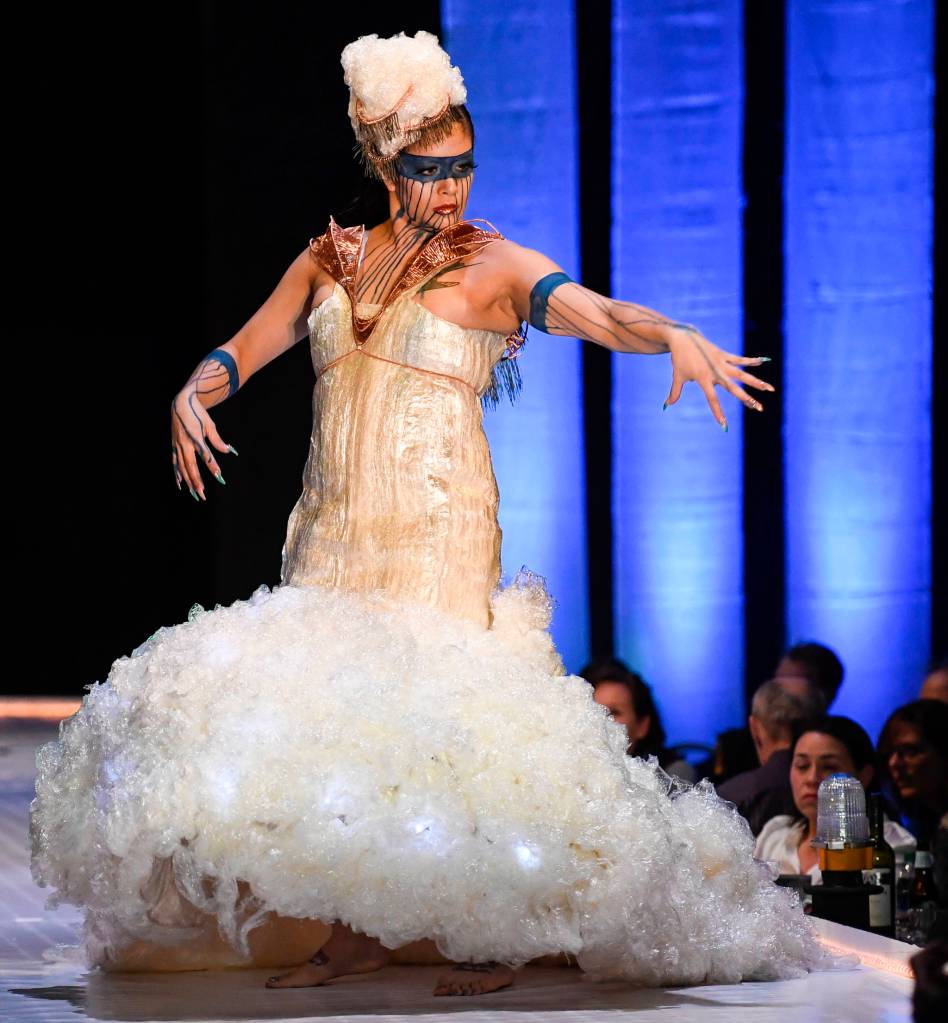 Lindsey Burnet models Savannah Maidys Dea Pluviam at the Wearable Art show at Centennial Hall on Saturday, Feb. 16, 2019. (Michael Penn | Capital City Weekly)