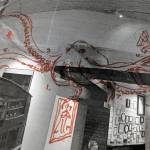 A rough sketch by Aaron Elmore shows how the Alaska State Museums new octopus installation will interact with its surroundings. The pieces that will comprise the octopus were on the move Tuesday, Feb. 19, 2019. (Ben Hohenstatt | Capital City Weekly)