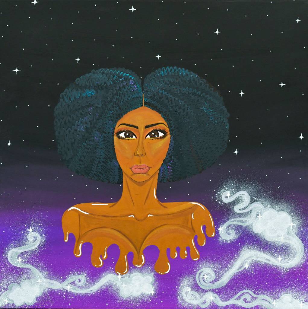 Melanin Auntie by Tahir McInnis at the Davis Gallery in Centennial Hall on Friday, Feb. 22, 2019. The Persisters are an all-female art collective, and their newest show Radical Self Love features dozens of self-portraits and opens for First Friday. (Michael Penn | Juneau Empire)