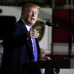 President Donald Trump speaks to service members at Joint Base Elmendorf-Richardson, Thursday, Feb. 28, 2019, in Anchorage, Alaska., during a refueling stop as he returns from Hanoi. (AP Photo/Evan Vucci)