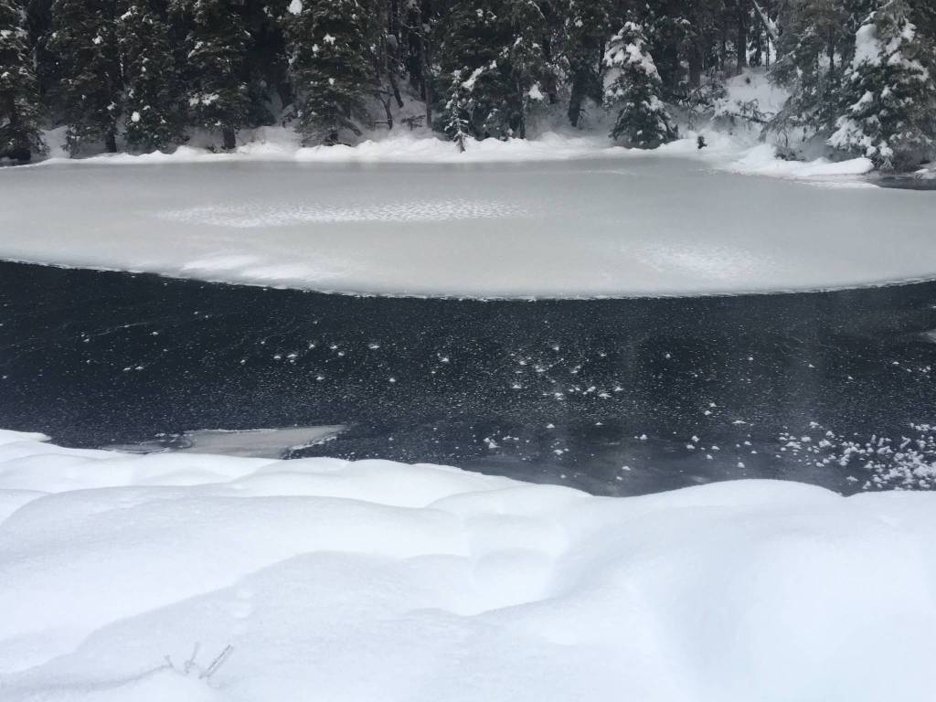 An icy slice of water through snowy Peterson Lake, Jan. 18, 2019. (Courtesy Photo | Denise Carroll)