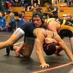 Juneau Tornadoes eighth-grader Sage Johnson wrestles his way to the 148-pound bronze medal at the Tanana Invitational on Saturday, March 2, 2019. Over 400 wrestlers competed at the two-day meet in Fairbanks. (Courtesy Photo | Summer Baxter/Dana Richards)
