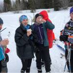 Juneau Nordic Ski Teams Callahan Croteau, Anna Iverson, Eva Goering and Katie McKenna enjoy hot blueberry soup at the Yukon Ski Marathon 22-kilometer finish line in Whitehorse, Yukon, on Saturday, March 2, 2019. Croteau came in first in the junior male division with a time of 1 hours, 52 minutes, 44 seconds. Goering came in fourth in the senior female division with a time of 1:47:10. (Courtesy Photo | Gretchen Harrington)