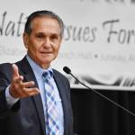 Lt. Gov. Kevin Meyer speaks to a full house at the Native Issues Forum in the Elizabeth Peratrovich Hall on Wednesday, March 6, 2019. (Michael Penn | Juneau Empire)