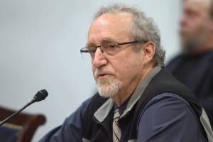 Doug Vincent-Lang, Commissioner Designee for the Department of Fish & Game, speaks in front of the House Fisheries Committee at the Capitol on Thursday, March 7, 2019. (Michael Penn | Juneau Empire)