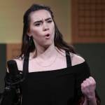 Moriah Jacobsen of Glennallen High School recites one of her three poems at the annual Poetry Out Loud State Championships held at KTOOs @360 Studio on Thursday, March 7, 2019. (Michael Penn | Juneau Empire)