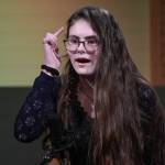 Talisa McKinley of Ketchikan High School recites one of her three poems at the annual Poetry Out Loud State Championships held at KTOOs @360 Studio on Thursday, March 7, 2019. (Michael Penn | Juneau Empire)