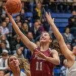 Prairie High School junior Kendyl Carson drives to the basket during a game against Kelso High School in Kelso, Washington, on Dec. 20, 2018. Carson and the Falcons won the Class 3A state girls basketball tournament earlier this month. Carson left Juneau two years ago to pursue her basketball dreams in Washington, but said shes gearing up to come home to play her senior season at Juneau-Douglas High School. (Mike Schultz | Clark County Today)