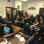 People pack the room to give public testimony on the Alaska Marine Highway System in the House Transportation and Public Facilities committee on March, 12, 2019. (Alex McCarthy | Juneau Empire)