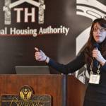 Irene Gallion, housing and homelessness services coordinator for the City and Borough of Juneau, speaks at the Southeast Housing Summit at the Baranof Hotel on Wednesday, March 13, 2019. The summit is a two-day program organized by the Tlingit and Haida Regional Housing Authority. (Michael Penn | Juneau Empire)