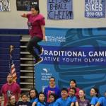 Traditional Games official and former World Eskimo-Indian Olympics blanket toss winner Marjorie Tahbone shows off her skills to kick off the 2019 Traditional Games at Thunder Mountain High School on March 16, 2019. (Nolin Ainsworth | Juneau Empire)