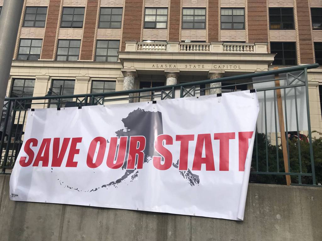 The scene in front of the Capitol on Wednesday, March 20, 2019 for the Alaska Public Employees Associations Save the Alaska Marine Highway System rally. (Mollie Barnes | Juneau Empire)