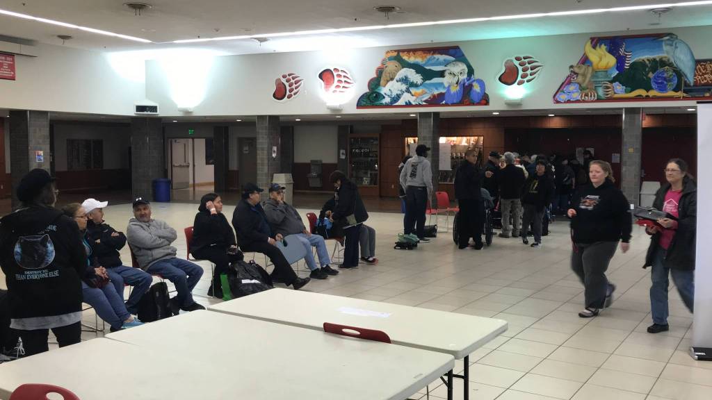 A line forms before the Gold Medal championship games on Saturday. (Alex McCarthy | Juneau Empire)