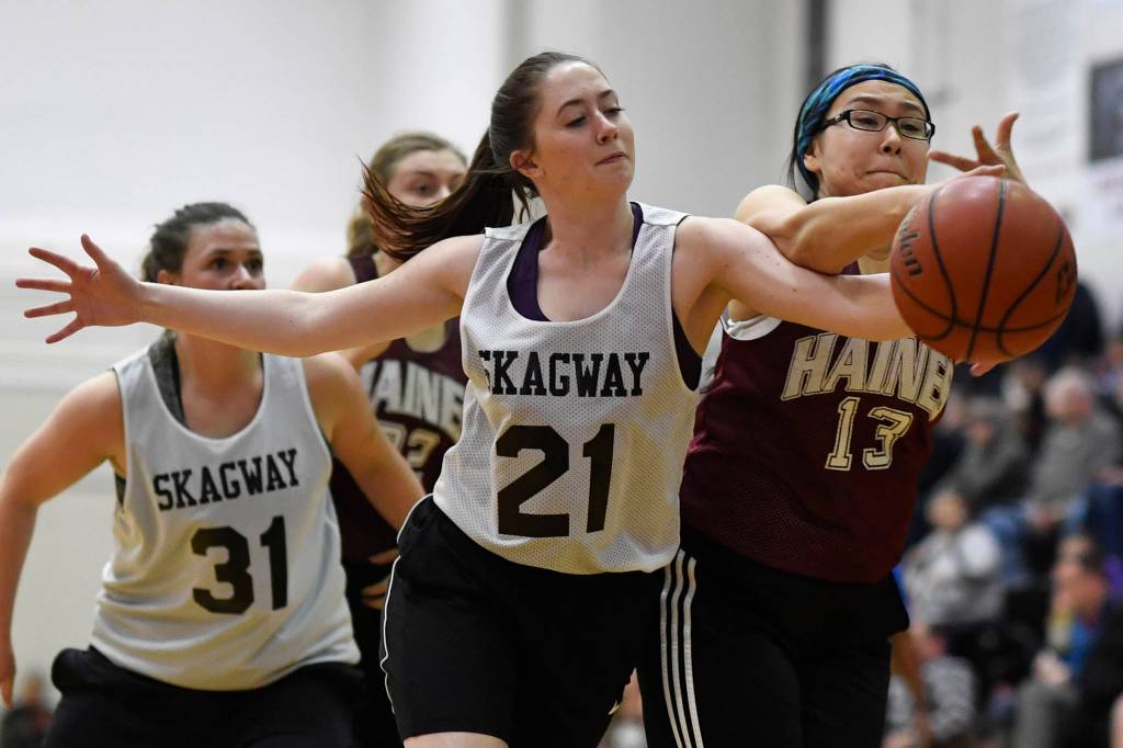 Skagway plays against Haines in the womens final at the Gold Medal Basketball Tournament on Saturday, March 23, 2019. Skagway won 58-49. (Michael Penn | Juneau Empire)