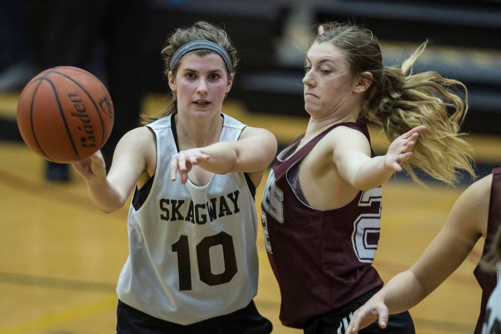 Skagway plays against Haines in the womens final at the Gold Medal Basketball Tournament on Saturday, March 23, 2019. Skagway won 58-49. (Michael Penn | Juneau Empire)