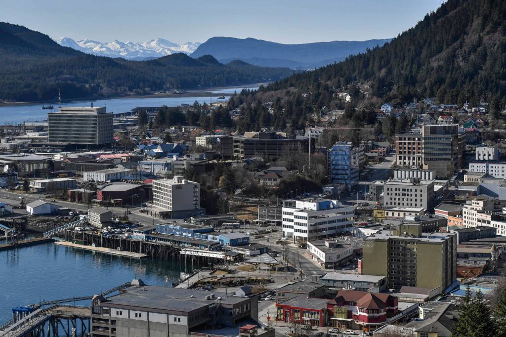 The Chilkat Mountains stand out sharply in the clear spring air over Juneau on Thursday, March 28, 2019. (Michael Penn | Juneau Empire)