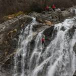 A daring group of friends rappel off Nugget Falls in Juneau on April 6, 2019. (Courtesy Photo | Eric Lock)