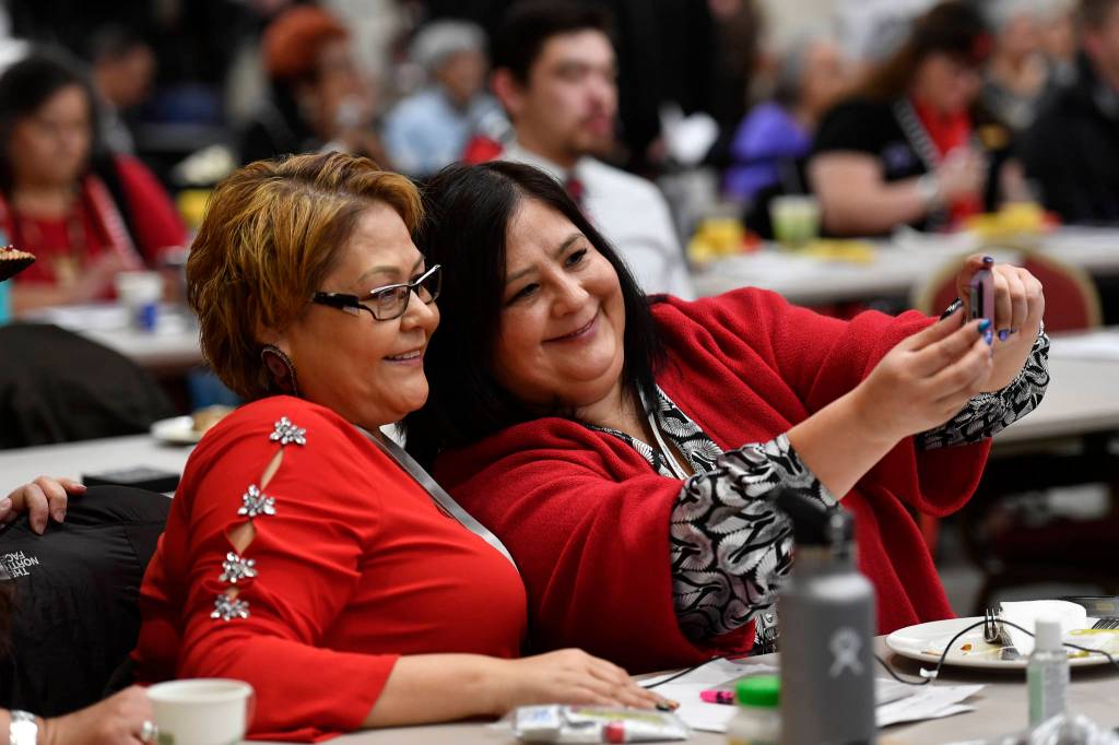 Seattle delegates at the 84th annual Tribal Assembly of the Central Council of Tlingit and Haida Indian Tribes of Alaska at the Elizabeth Peratrovich Hall on Wednesday, April 10, 2019. (Michael Penn | Juneau Empire)