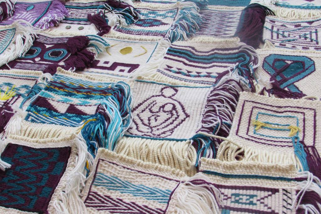 The exact pattern of the Giving Strength Robe is not yet decided, but 54 squares made by Ravenstail and Chilkat weavers are in Juneau and ready to be used in the robe meant to honor survivors of violence. (Ben Hohenstatt | Juneau Empire)