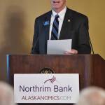 Joe Schierhorn, President, CEO and COO of Northrim Bank, speaks during the 2019 Alaska Economic Luncheon sponsored by Northrim Bank at the Baranof Hotel on Monday, April 15, 2019. (Michael Penn | Juneau Empire)