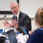 In this Sept. 15, 2016 photo, University of Alaska President Jim Johnsen speaks during a presentation to the universitys Board of Regents at the University of Alaska Southeast Recreation Center. (Michael Penn | Juneau Empire File)