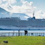 In this June 5, 2018 photo, the megaship Norwegian Bliss docks in Juneau for the first time. (Michael Penn | Juneau Empire File)