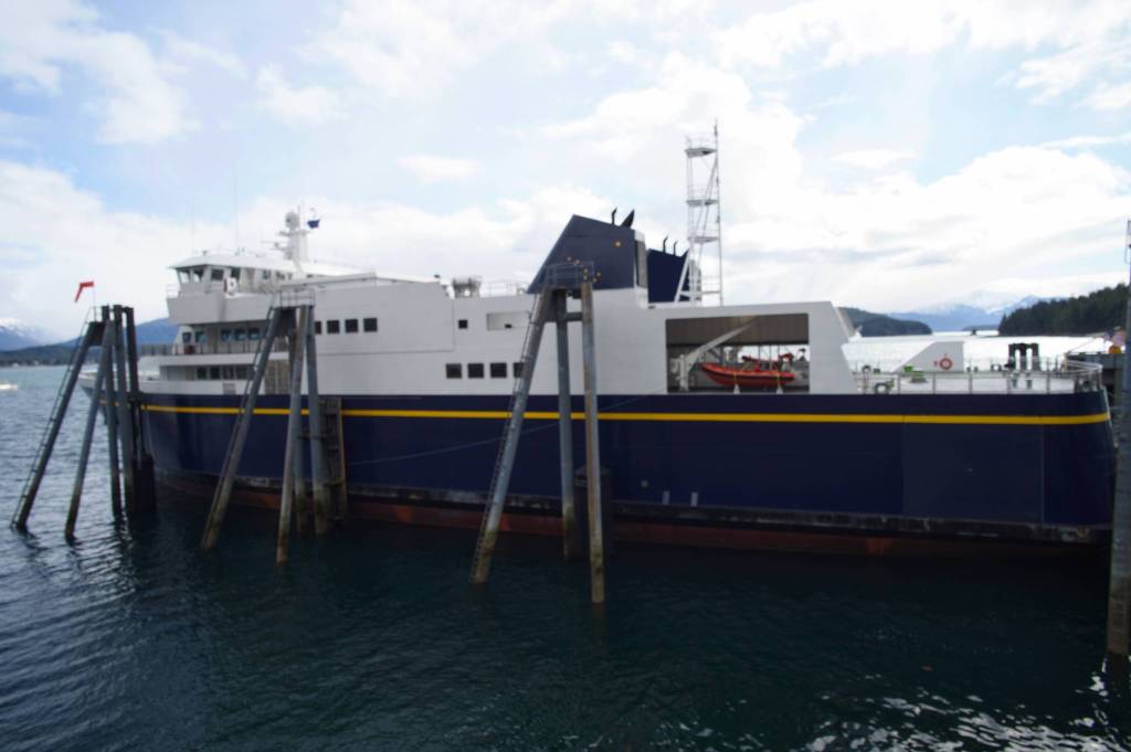 The Alaska Marine Highway ferry Tazlina at the Juneau ferry terminal on Wednesday, April 24, 2019. (Michael Penn | Juneau Empire)