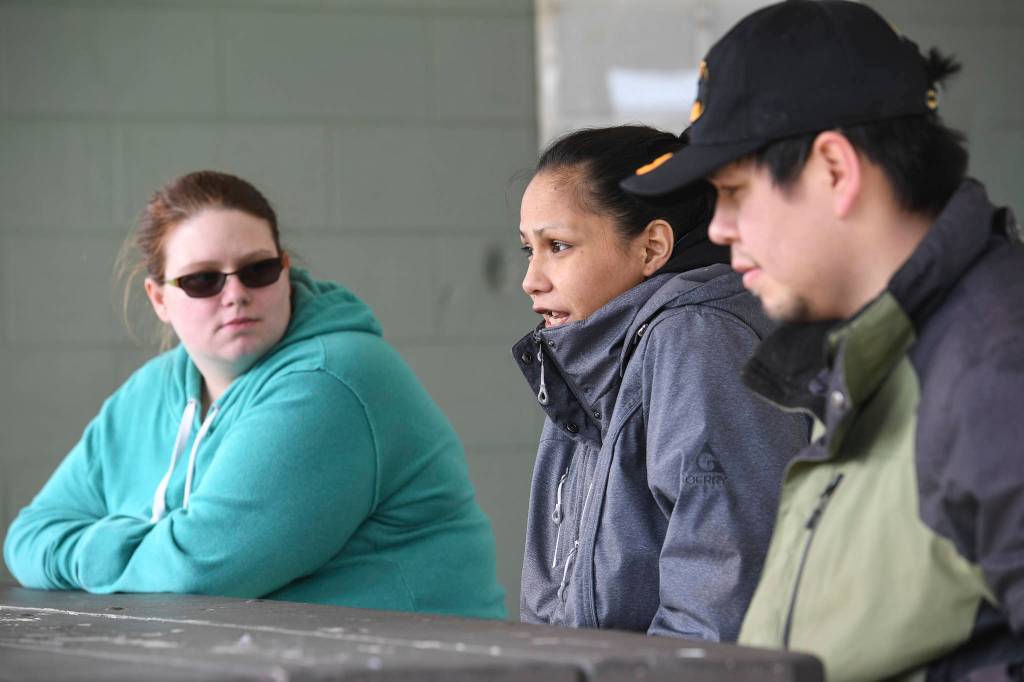 Myrissa Gramlich, left, and Mary and Steve Littlefield talk about their experience of using the Family Promise program during an interview on Wednesday, April 24, 2019. (Michael Penn | Juneau Empire)
