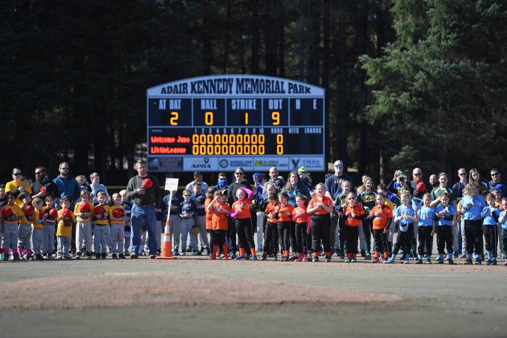 Gastineau Channel Little League Opening Day Ceremonies at Adair-Kennedy Memorial Park on Saturday, April 27, 2019. (Michael Penn | Juneau Empire)