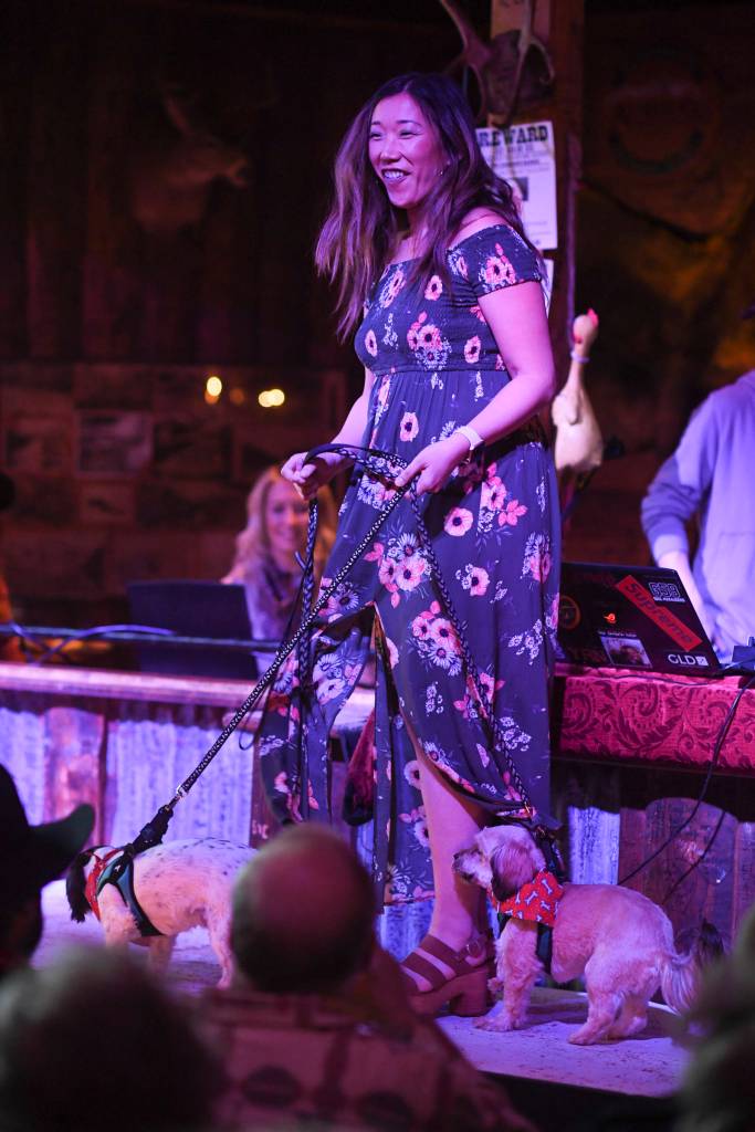Womens clothing and shoes from Shoefly is modeled on stage during the Juneau Rotaracts Wild West Roundup Fashion Show at the Red Dog Saloon on Saturday, April 27, 2019. (Michael Penn | Juneau Empire)