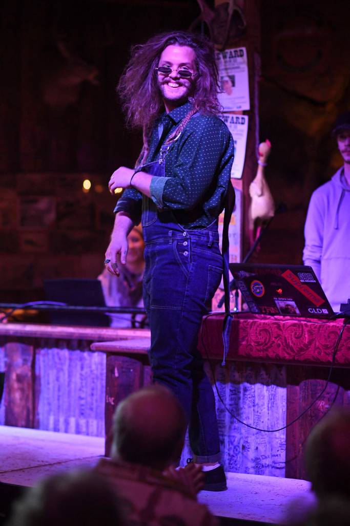 Mens clothing from 4th Coast Outfitters is modeled on stage during the Juneau Rotaracts Wild West Roundup Fashion Show at the Red Dog Saloon on Saturday, April 27, 2019. (Michael Penn | Juneau Empire)