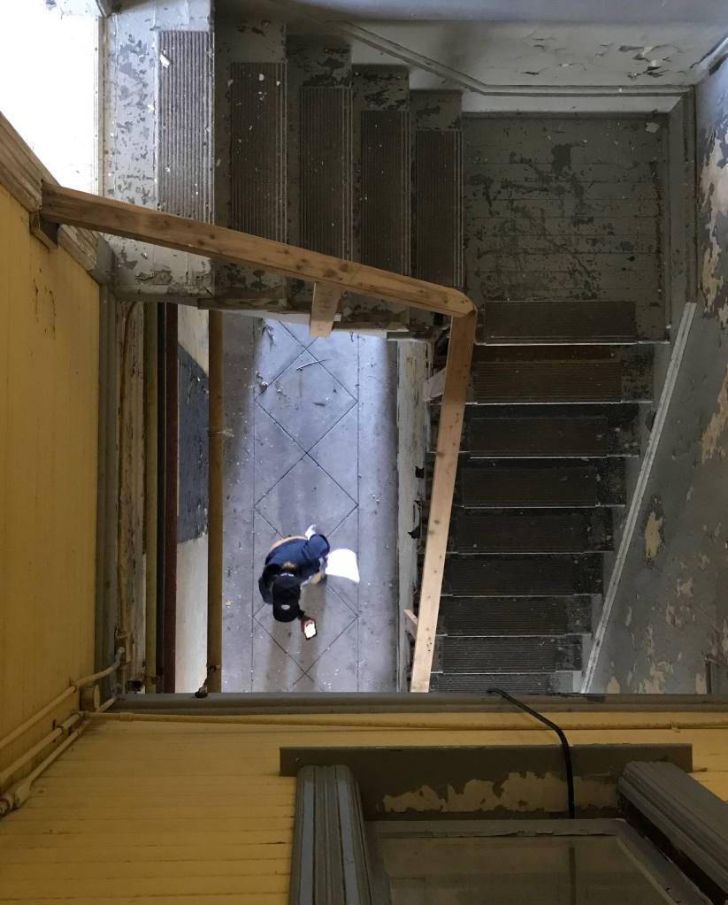 Eldred Rock Lighthouse Preservation Association Executive Director Sue York takes video on her phone at Eldred Rock Lighthouse on Monday, April 29, 2019. (Alex McCarthy | Juneau Empire)