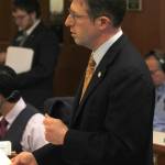 Sen. Jesse Kiehl, D-Juneau, speaks in support of an amendment on the Senate floor at the Alaska State Capitol on Wednesday, May 1, 2019. (Alex McCarthy | Juneau Empire)