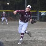 Ketchikan senior Wyatt Barajas pitches against Thunder Mountain in a Southeast Conference baseball game on Friday, May 3, 2019. Barajas threw a one-hitter and hit two home runs in a 5-1 Ketchikan win. (Nolin Ainsworth | Juneau Empire)