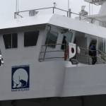 A Made in Alaska sticker is pictured on the side of the new ferry Tazlina, which was all constructed in Alaska, on Sunday, May 5, 2019. (Alex McCarthy | Juneau Empire)