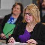 Rep. Tammie Wilson, R-North Pole, presents her bill on school bond debt to the Senate Finance Committee at the Capitol on Monday, May 6, 2019. (Michael Penn | Juneau Empire)