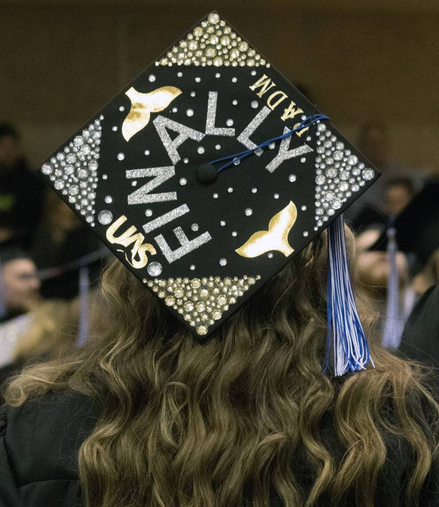 A graduates hat at the University of Alaska Southeast commencement ceremony on Sunday, May 5, 2019. (Erin Laughlin | For the Juneau Empire)