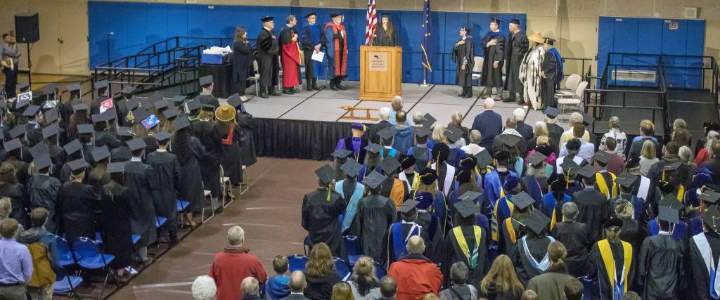 Taylor Vidic performs the national athem at the University of Alaska Southeast commencement ceremony on Sunday, May 5, 2019. Vidic graduated with a Bachelor of Arts Business Administration degree with an emphasis in Management.