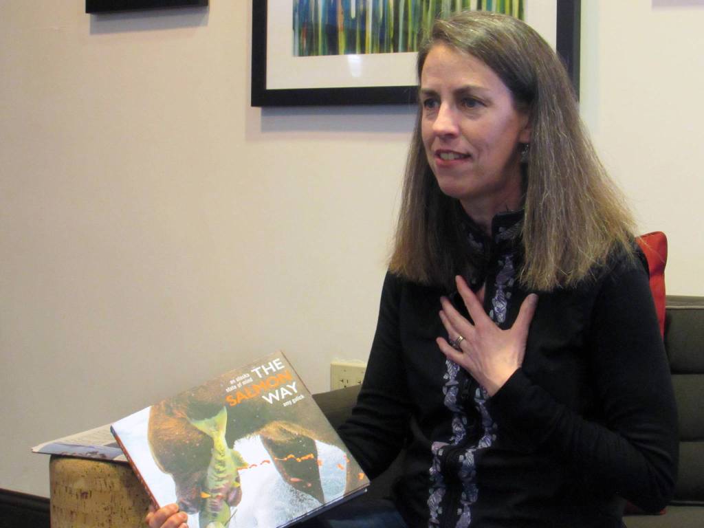 Amy Gulick talks about her new book, The Salmon Way: An Alaska State of Mind, Thursday, May 2, 2019. (Ben Hohenstatt | Capital City Weekly)