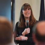Bridget Weiss, Superintendent for the Juneau School District, speaks to the Juneau Chamber of Commerce during its weekly luncheon at the Moose Lodge on Thursday, May 16, 2019. (Michael Penn | Juneau Empire)
